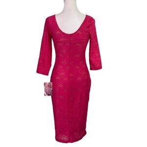 love fire NWT pink knit lace dress knee length 3/4 sleeves womens medium